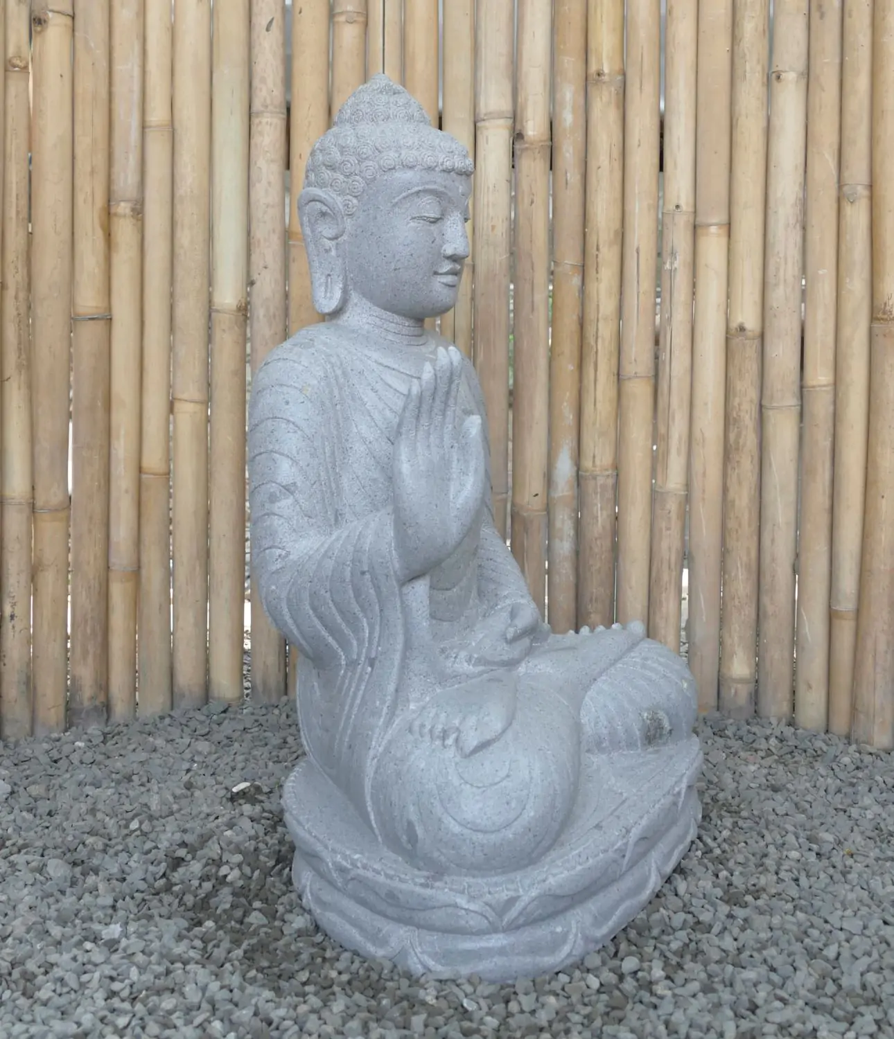  Product image 3 of the product “Seated Buddha made of Riverstone in Abhaya Position - gesture of fearlessness, H. 82cm. ”